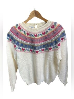 Vintage Northern Isles Fair Isle Embroidered Heart Sweater NWT Deadstock Size XL